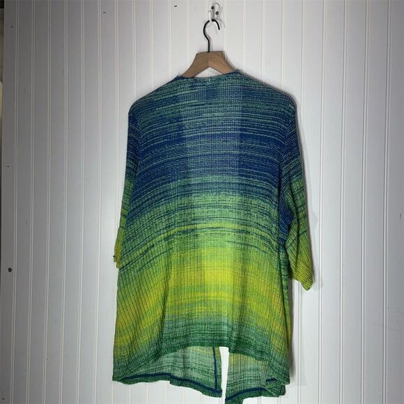 Catherines Petite 2XWP Open Cardigan Ombre Blue Green Knit Drape Sleeve Plus - Picture 2 of 7